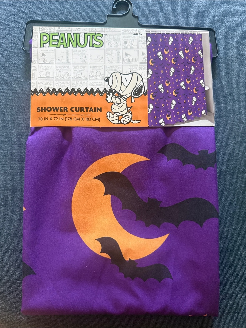 Peanuts Purple and Orange Kids Halloween Costume Shower Curtain